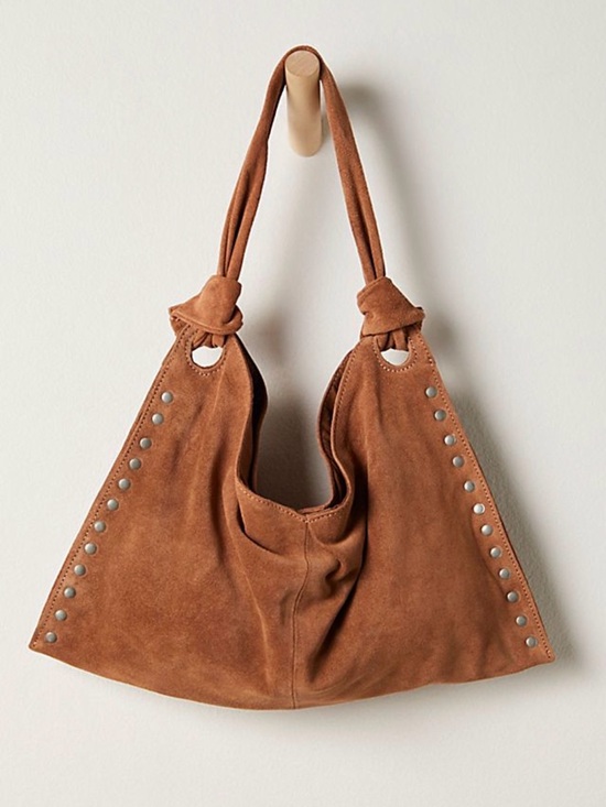 Free People Handbags - Free People Suede Studded Hobo Tote - Brown